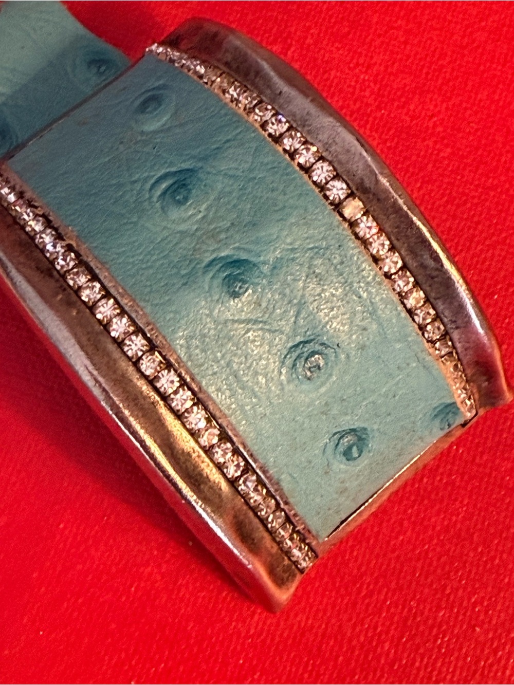 Turquoise Leather and Crystal Accent Cuff Bracelet